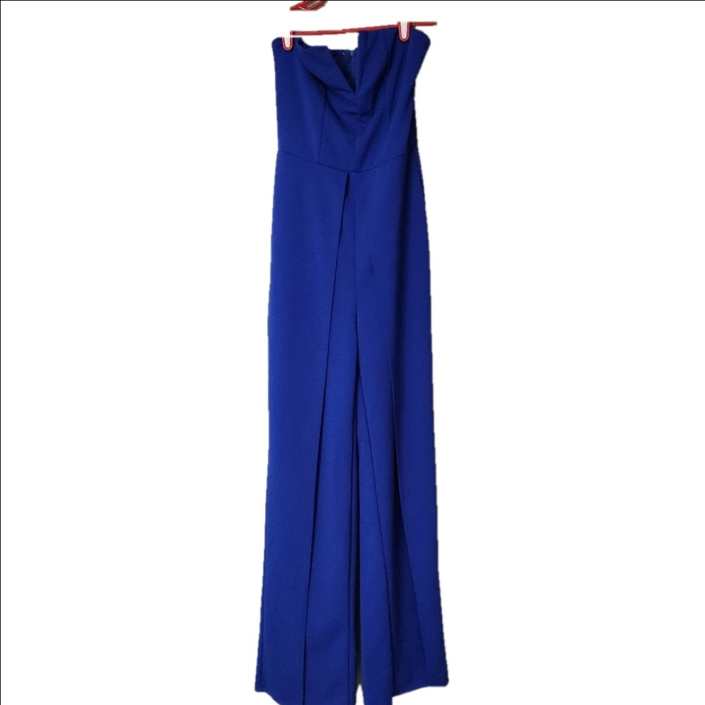 3/$25 Charlotte Rouse XS strapless Royal Blue Jumpsuit With Front leg slits